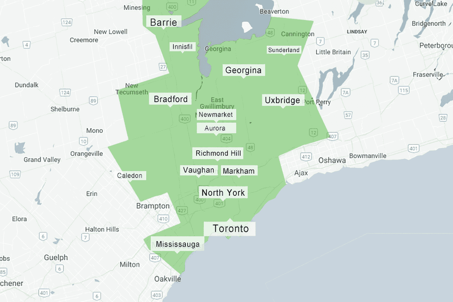 Service area map in Greater Toronto Area